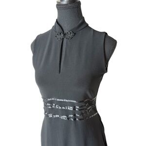 DYNAMITE Black Asian Inspired Tunic Too Mock Neck Cut Out Cheongsam Style Medium